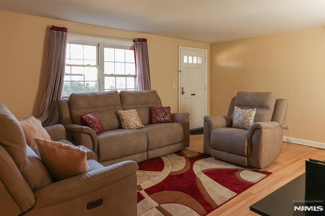 living room with light wood-style floors and baseboards