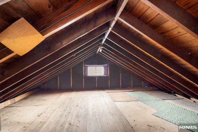 view of unfinished attic