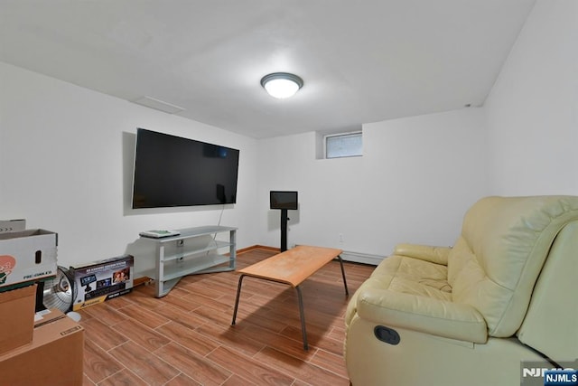 living room featuring wood tiled floor