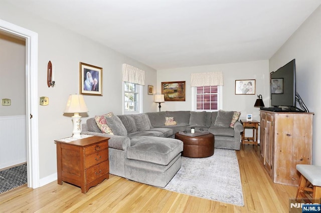 living room featuring light wood-style floors