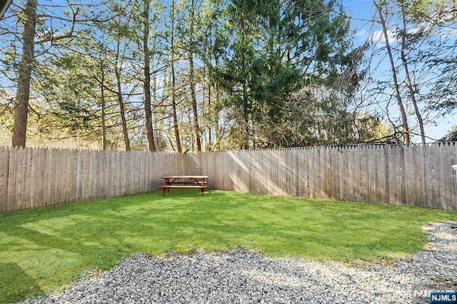 view of yard with a fenced backyard