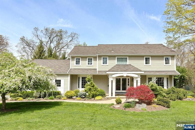 85 Buckhaven Hl, Upper Saddle River, NJ 07458 - view of front facade with a front lawn and french doors