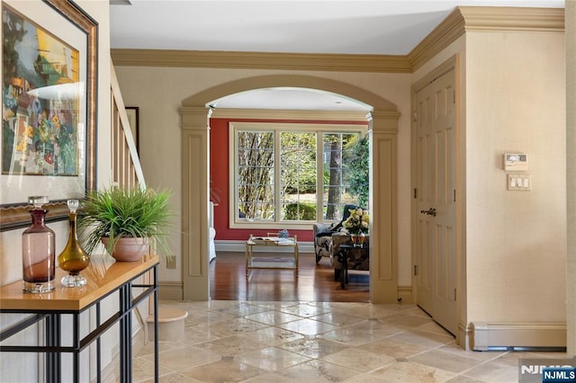 85 Buckhaven Hl, Upper Saddle River, NJ 07458 - entrance foyer with arched walkways, ornate columns, and ornamental molding