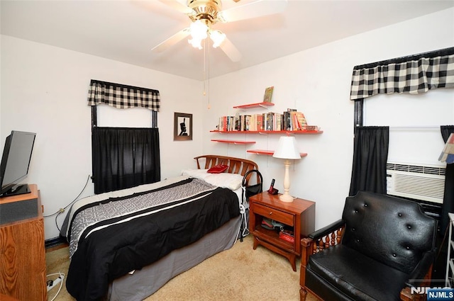 bedroom featuring carpet and ceiling fan