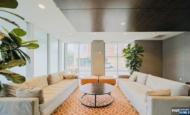 living room with recessed lighting