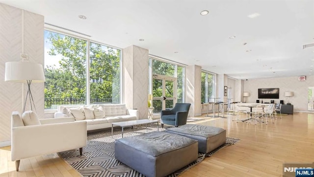 living area featuring recessed lighting and wood finished floors