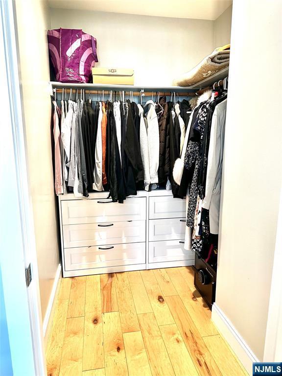 walk in closet with wood-type flooring