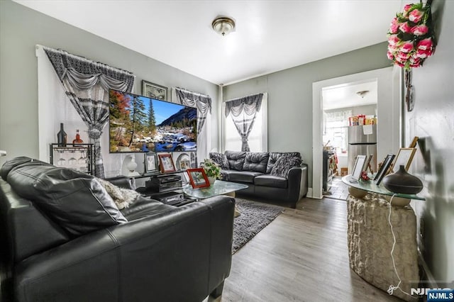 living room with wood finished floors