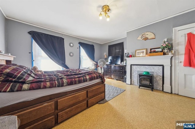 bedroom with crown molding