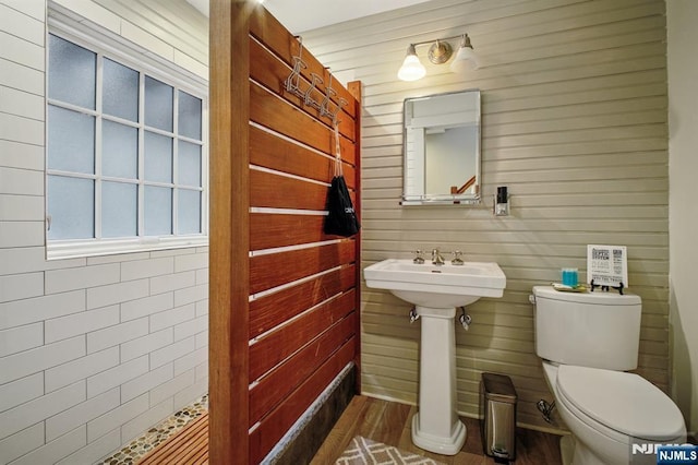 bathroom with wood finished floors and toilet