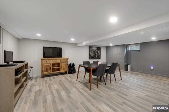 dining room featuring recessed lighting and light wood-type flooring