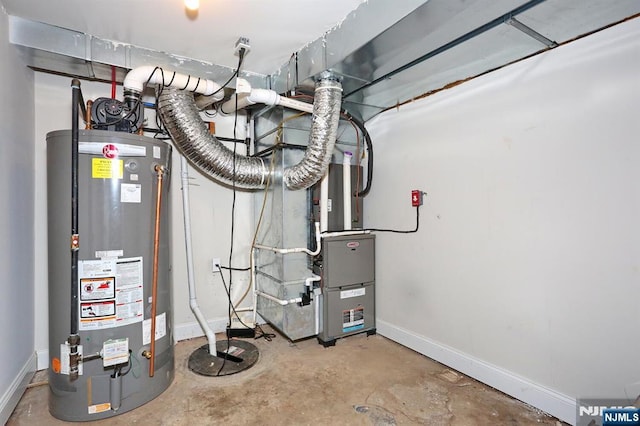 utility room featuring water heater and heating unit