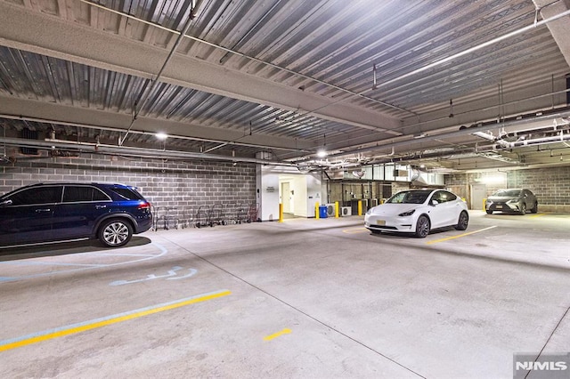 parking garage with concrete block wall