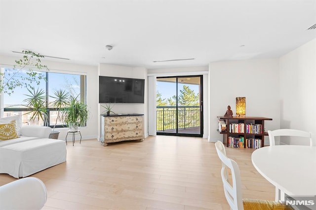 living area with light wood-type flooring