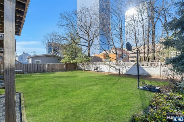 view of yard with a fenced backyard