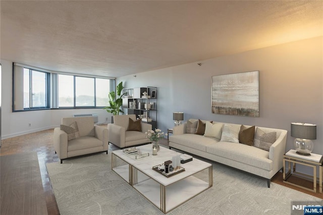living room with baseboards and wood finished floors