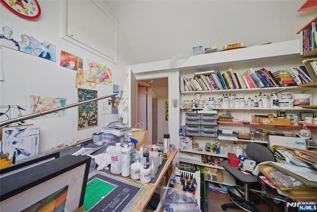 office featuring lofted ceiling