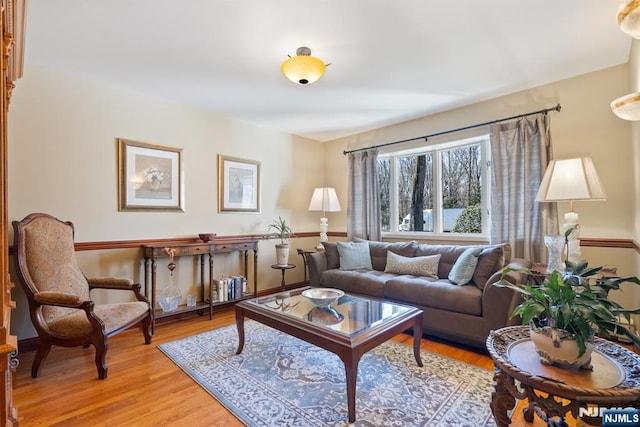 living area featuring light wood-style flooring