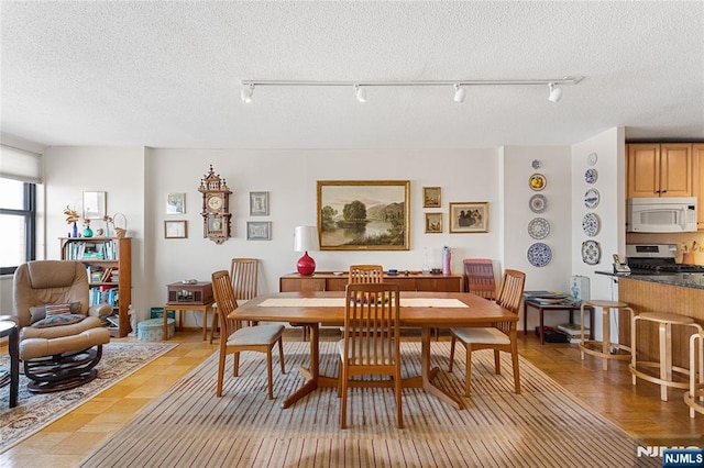 dining room with a textured ceiling