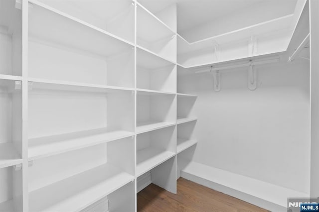 walk in closet with wood finished floors