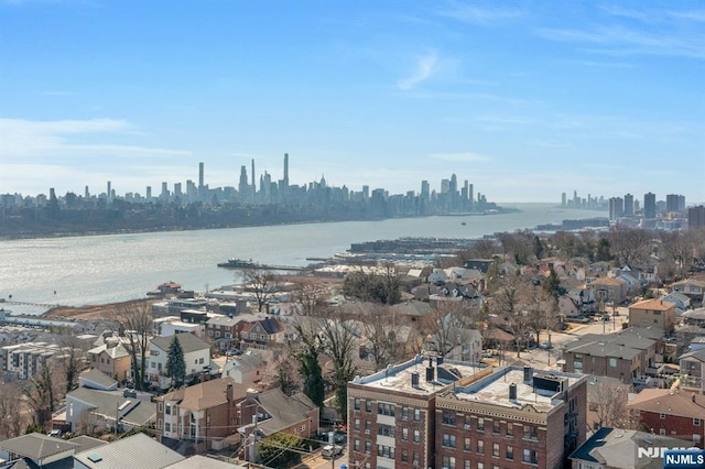 view of city with a water view