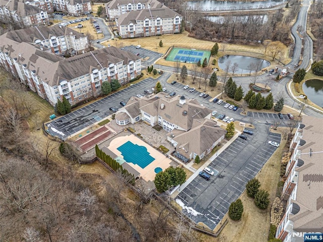 aerial view with a water view