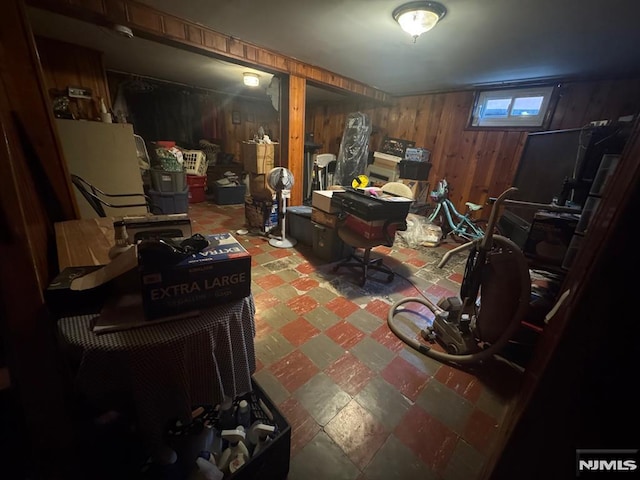 basement with wood walls