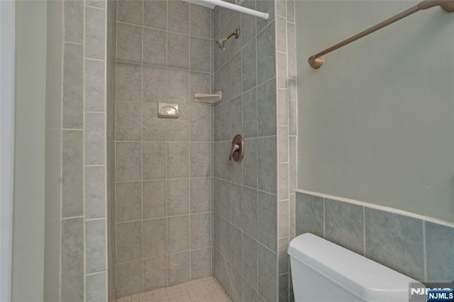 bathroom with a shower stall and toilet