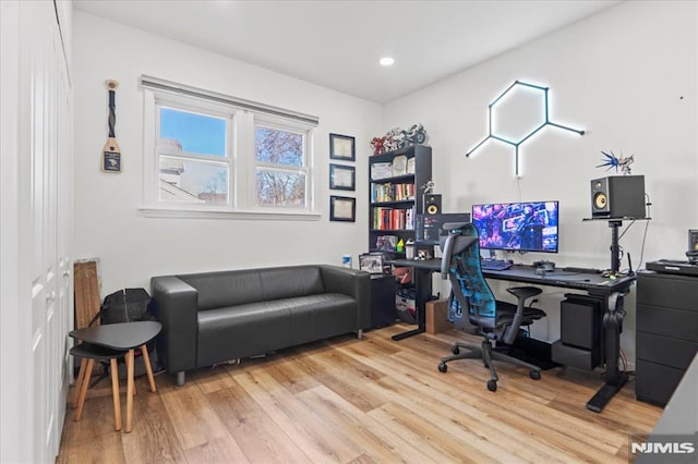 office featuring recessed lighting and wood finished floors