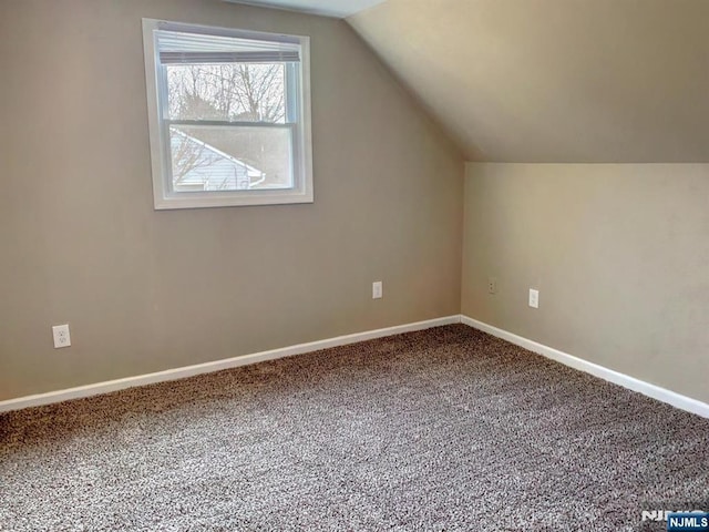 bonus room with baseboards, lofted ceiling, and carpet