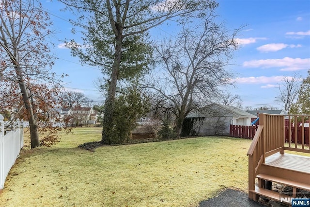 view of yard featuring a deck and a fenced backyard