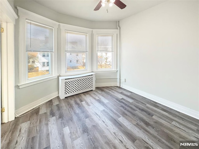 spare room featuring a healthy amount of sunlight, radiator, and baseboards