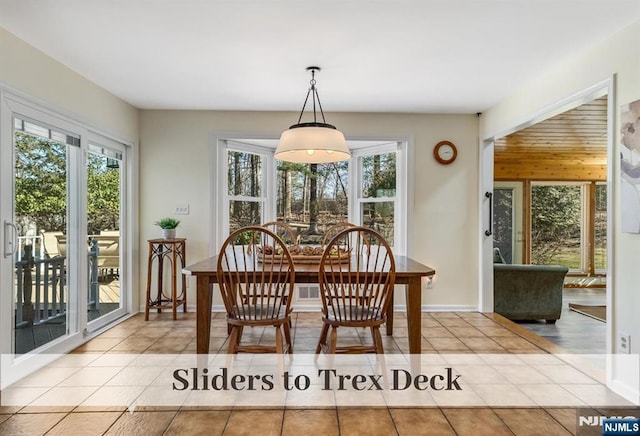 tiled dining space featuring baseboards and a wealth of natural light