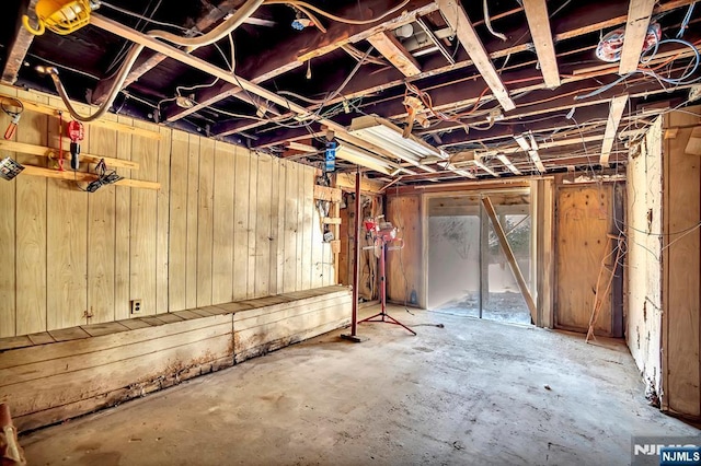 basement with wooden walls