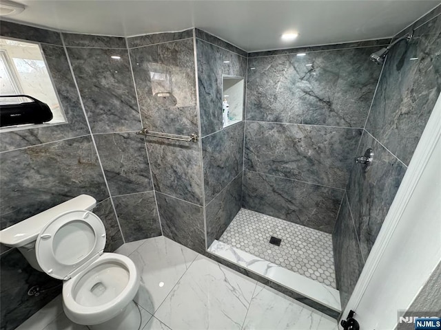 full bath with toilet and a stall shower