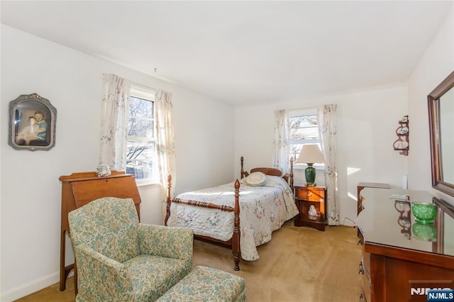 carpeted bedroom featuring multiple windows