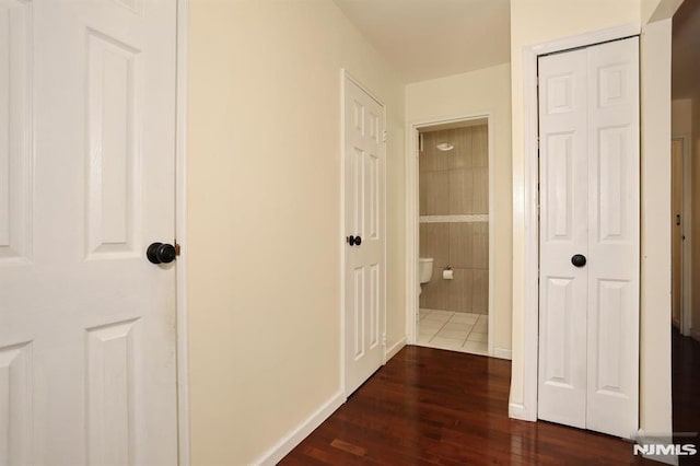 hallway with dark wood-style floors