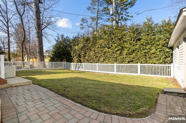 view of yard featuring a patio and a fenced backyard