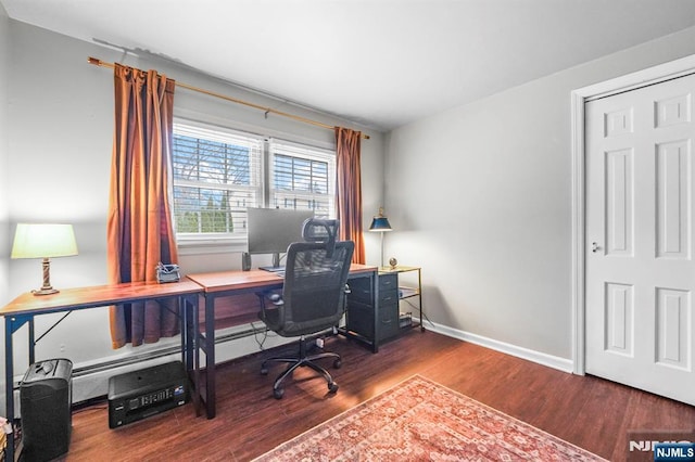 office featuring baseboards and wood finished floors