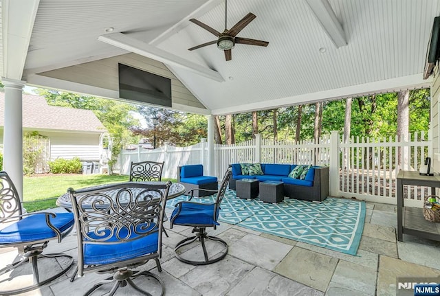 28 Scott Ct, Allendale, NJ 07401 - sunroom featuring an outdoor living space and a ceiling fan