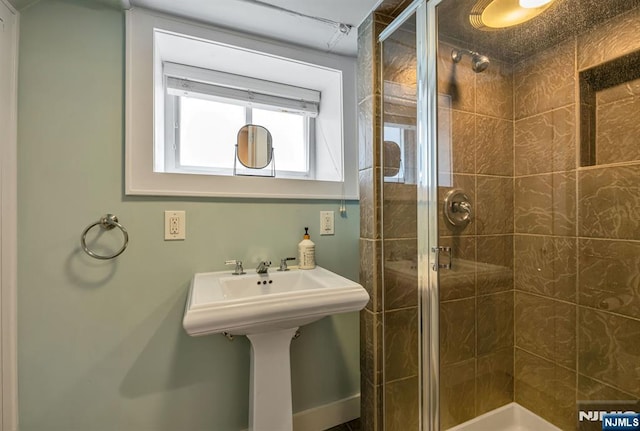 bathroom with a stall shower