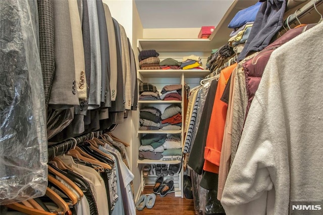 walk in closet featuring wood finished floors