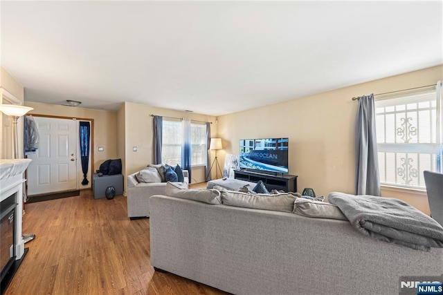 living area with wood finished floors