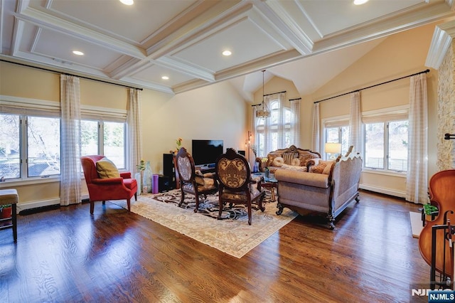 living room with a wealth of natural light and dark wood finished floors