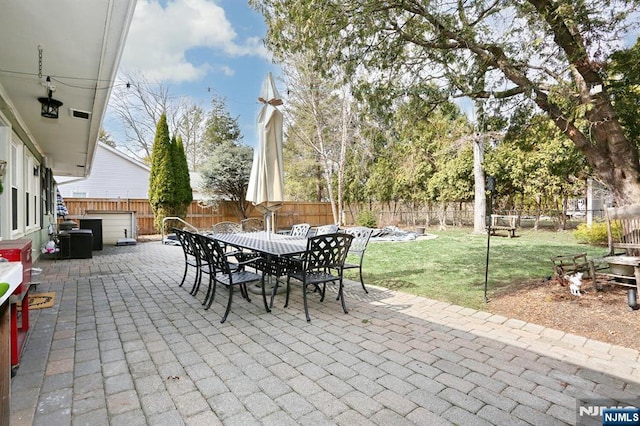 view of patio featuring outdoor dining space and a fenced backyard