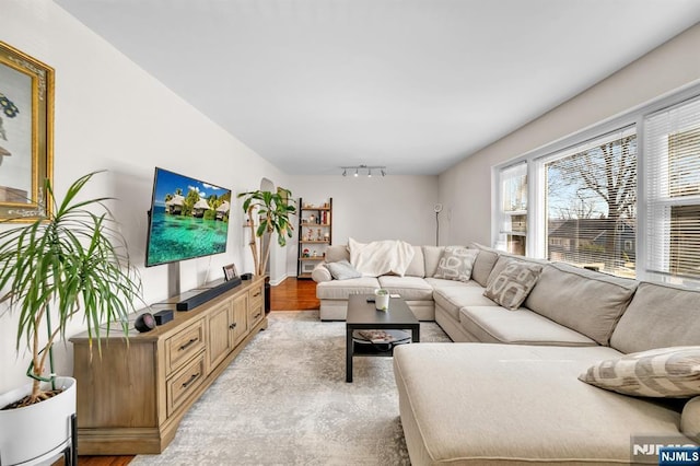 living room with track lighting