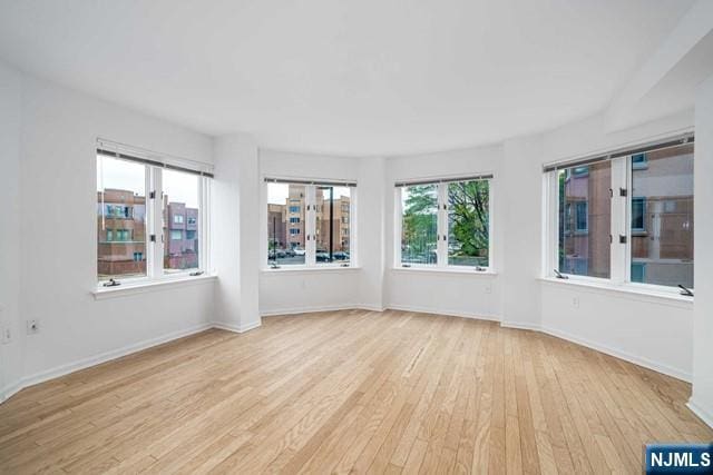 unfurnished room with light wood-type flooring, plenty of natural light, and baseboards