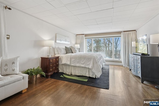 bedroom with multiple windows and wood finished floors