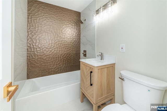 full bathroom featuring bathtub / shower combination, toilet, and vanity