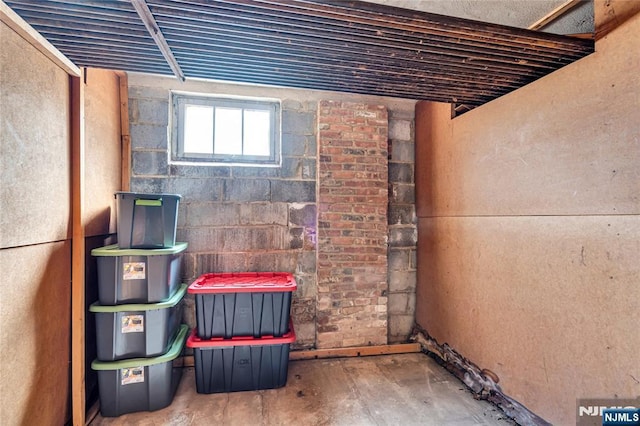 basement with concrete block wall